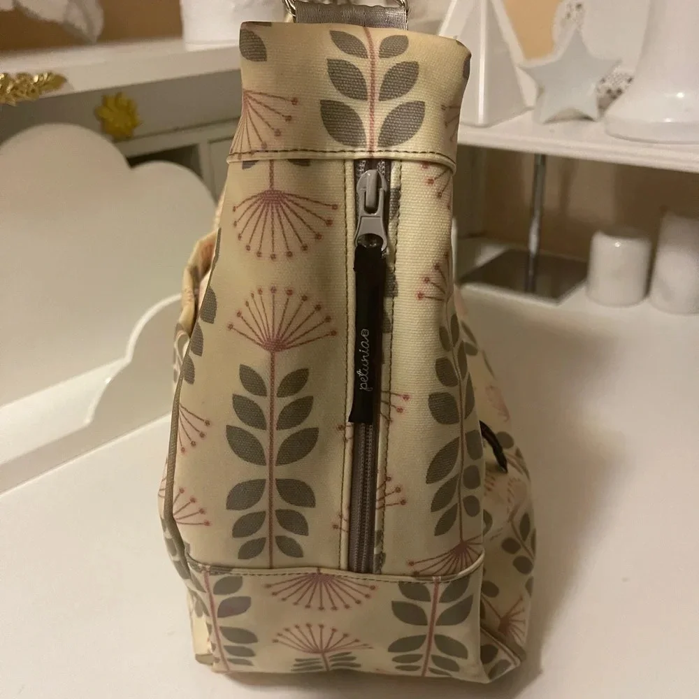 PETUNIA PICKLE BOTTOM Shoulder Diaper Bag Green & cream Floral Big